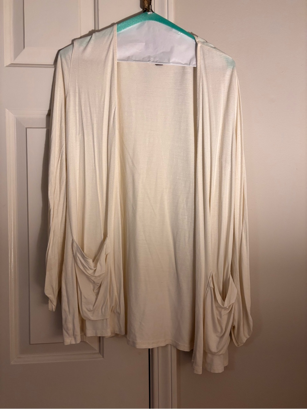 J. Jill Cream Lightweight Open-Front Draped Pocket Cardigan